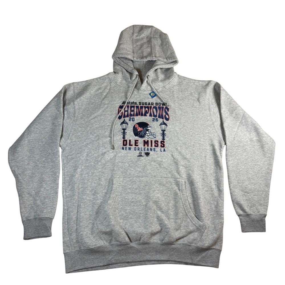 Ole Miss 2026 Sugar Bowl Champions Hoodie XL Gray Fanatics Cotton Pullover NEW